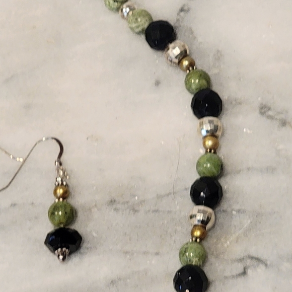 Jade Pearl Sterling Sterling Necklace Earring Set Rutimated Quartz Crystal 925 - Picture 6 of 9